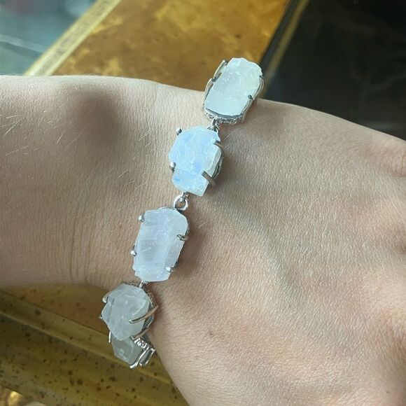 Natural Rainbow Moonstone Sterling Silver Toggle Bracelet - Picture 7 of 7
